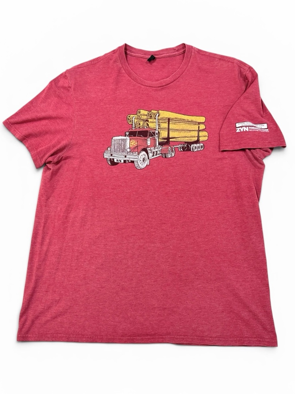 Faded Zyn Red Graphic Truck Tee with Yellow Log Print
